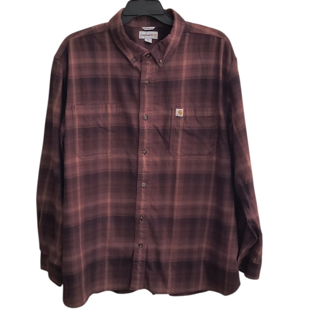 Carhartt Men's Casual Button Down Flannel Shirt - Brown Plaid - Size 3XL